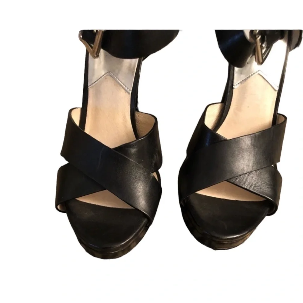 Micheal Kors black size 10 platform heels open toe genuine leather - Picture 5 of 11